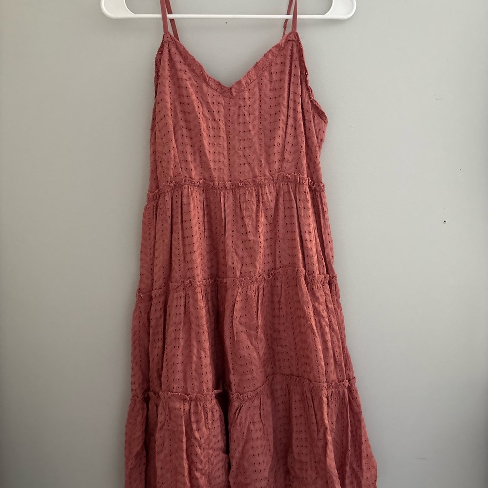 Pink Tiered Mini Sundress with Spaghetti Straps